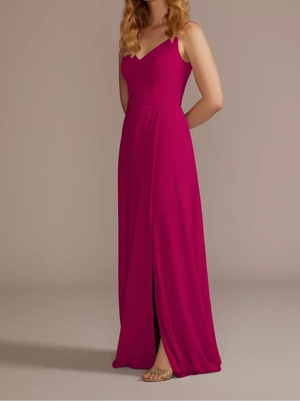 David's Bridal Magenta Spaghetti-Strap Maxi Dress
